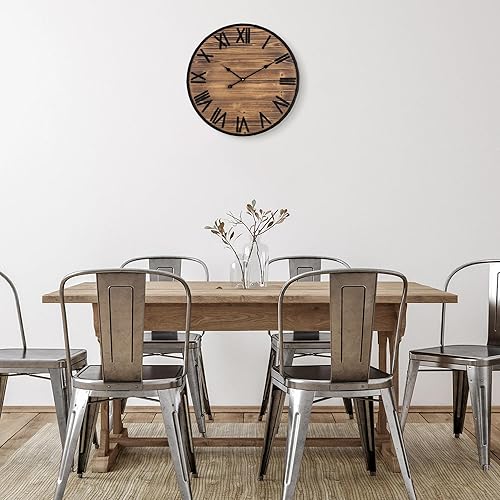 Miniatura 4 de Reloj de pared grande de 24 pulgadas, relojes de pared de granja con pilas, decoración de pared rústica con marco de metal, reloj de pared