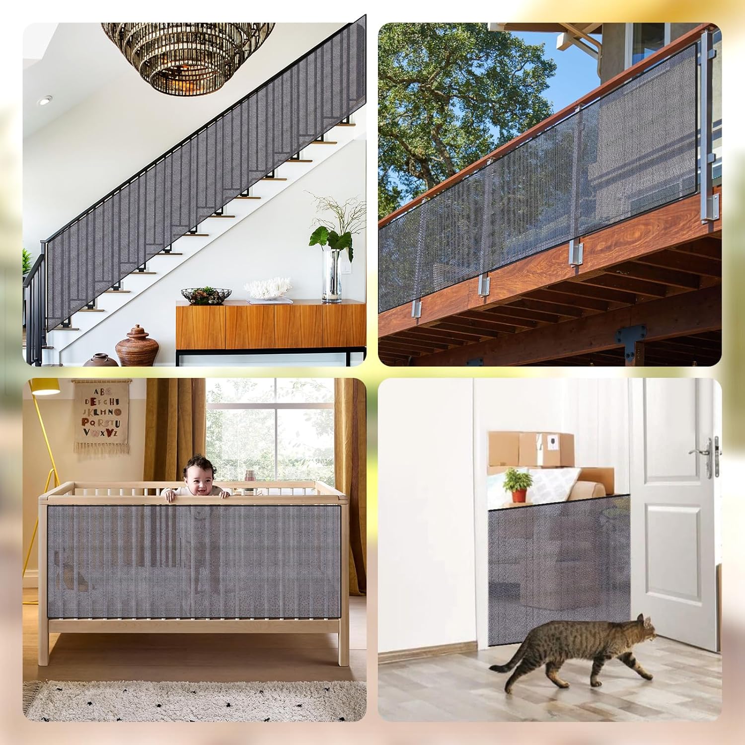 Banister Guard for Baby，10X3ft Balcony Safety Net for Kids,Stair Safety Net for Kids,Railing Covers for Stairs,Baby Stair Net Fit for Child, Small Pet, Toy - Black