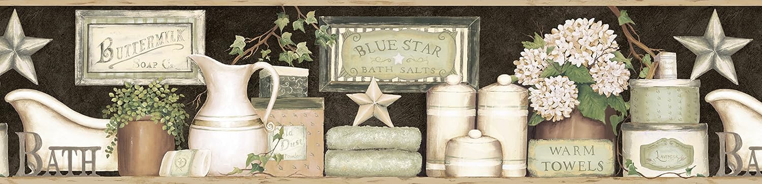 Chesapeake CTR63102B Martha Black Country Bath Wallpaper Border