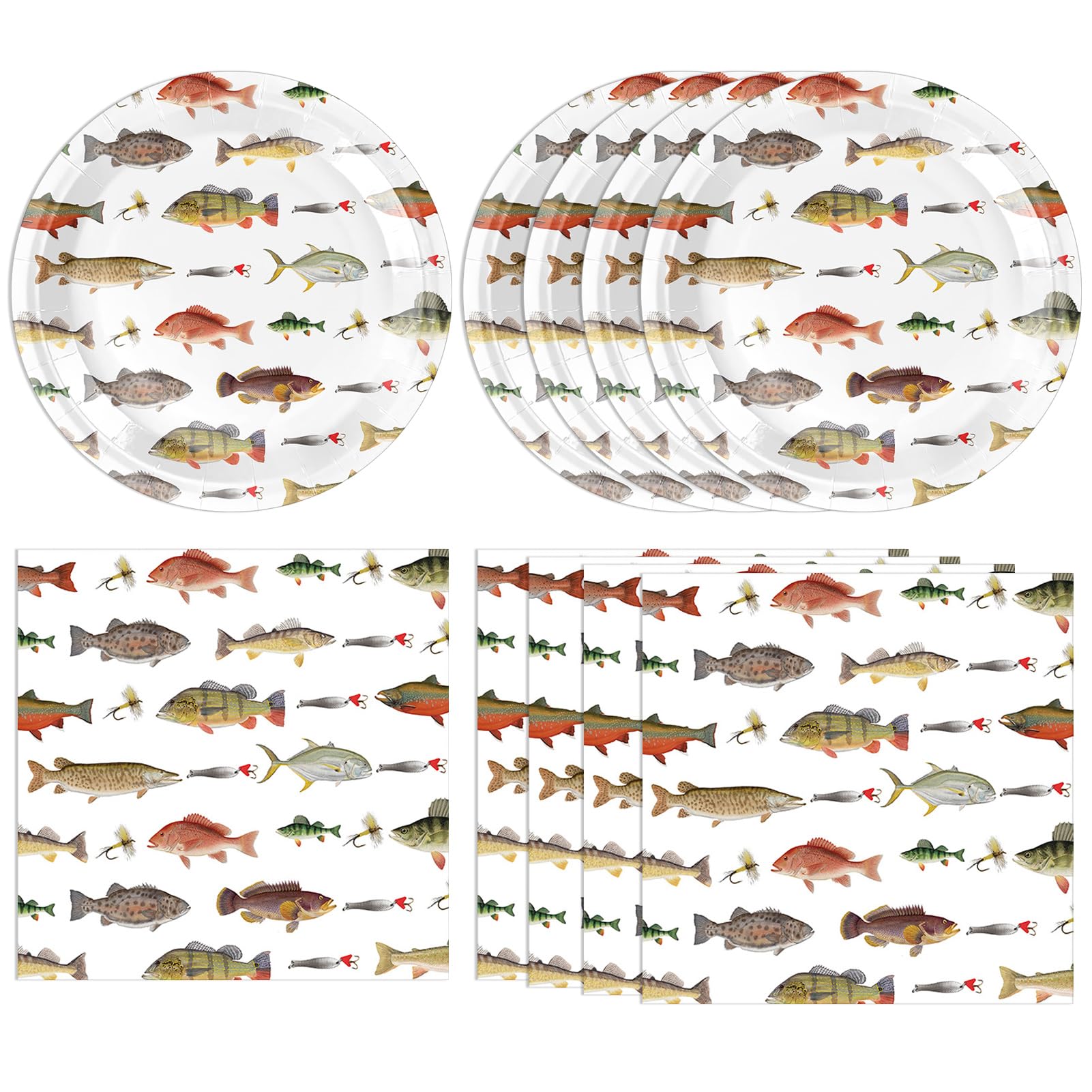 40PCS Fishing Birthday Party Decorations Gone Fishing Party Decorations Include Fishing Themed Party Plates Napkins for Ofishally One Birthday
