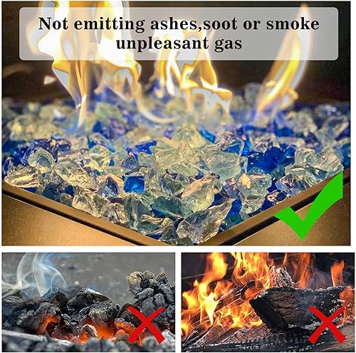 Vista 106 de Grisun Vidrio ignífugo para cuenco de fuego, 1/2 pulgada de alto, 10 libras, brillo reflectante, rocas de vidrio templado para gas natural o Verde