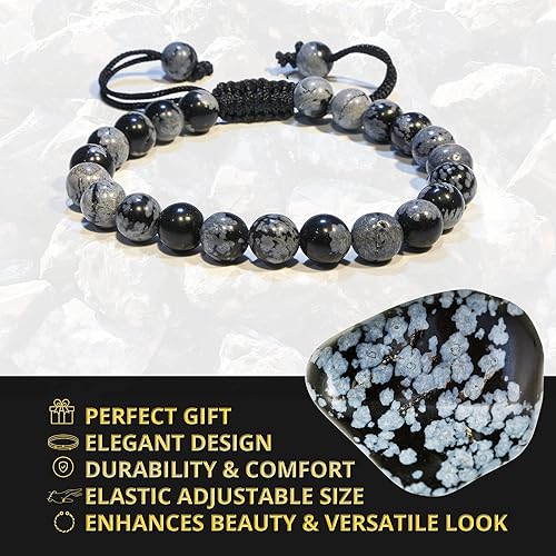 Vista 192 de Adjustable Crystal Bracelet – Gemstone Bead Bracelet with Adjustable Macrame String – Chic Gemstone Bracelet for Men and Women – 8mm Round Healing