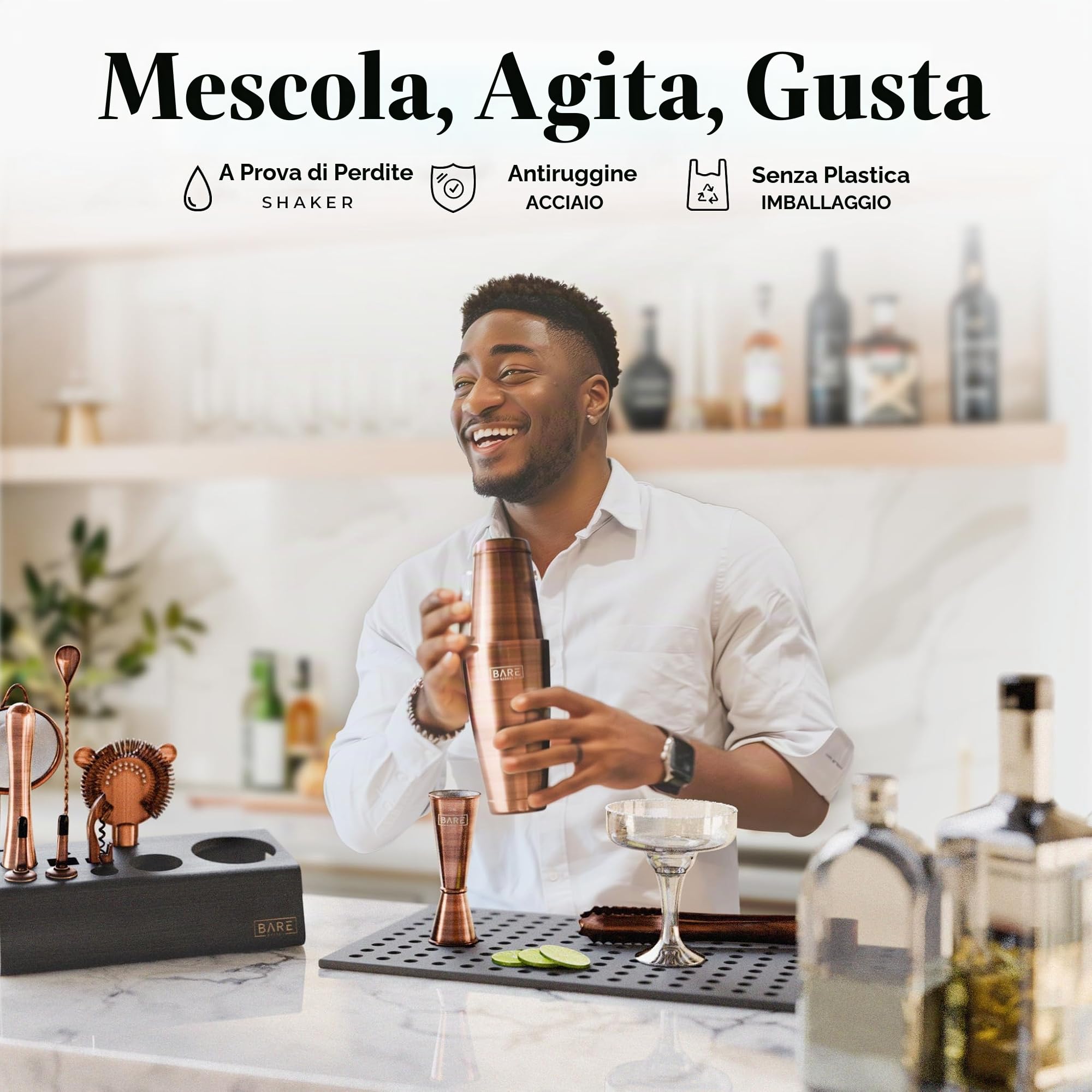 Mixology Bartender Kit Bar Set | 14 pezzi Boston Cocktail Shaker Set (BKC3 - Rame antico)