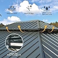 Vista 7 de Domi Gazebos de techo rígido de 12 x 14 pies, cenador de metal de aluminio con toldo de doble techo de acero galvanizado, cortina y red, pabellón