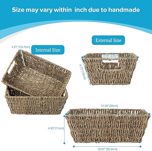 Miniatura 4 de JS HOME Cestas de almacenamiento de mimbre con forros, cestas de almacenamiento de hierba marina con asas integradas tejidas a mano, cajas de