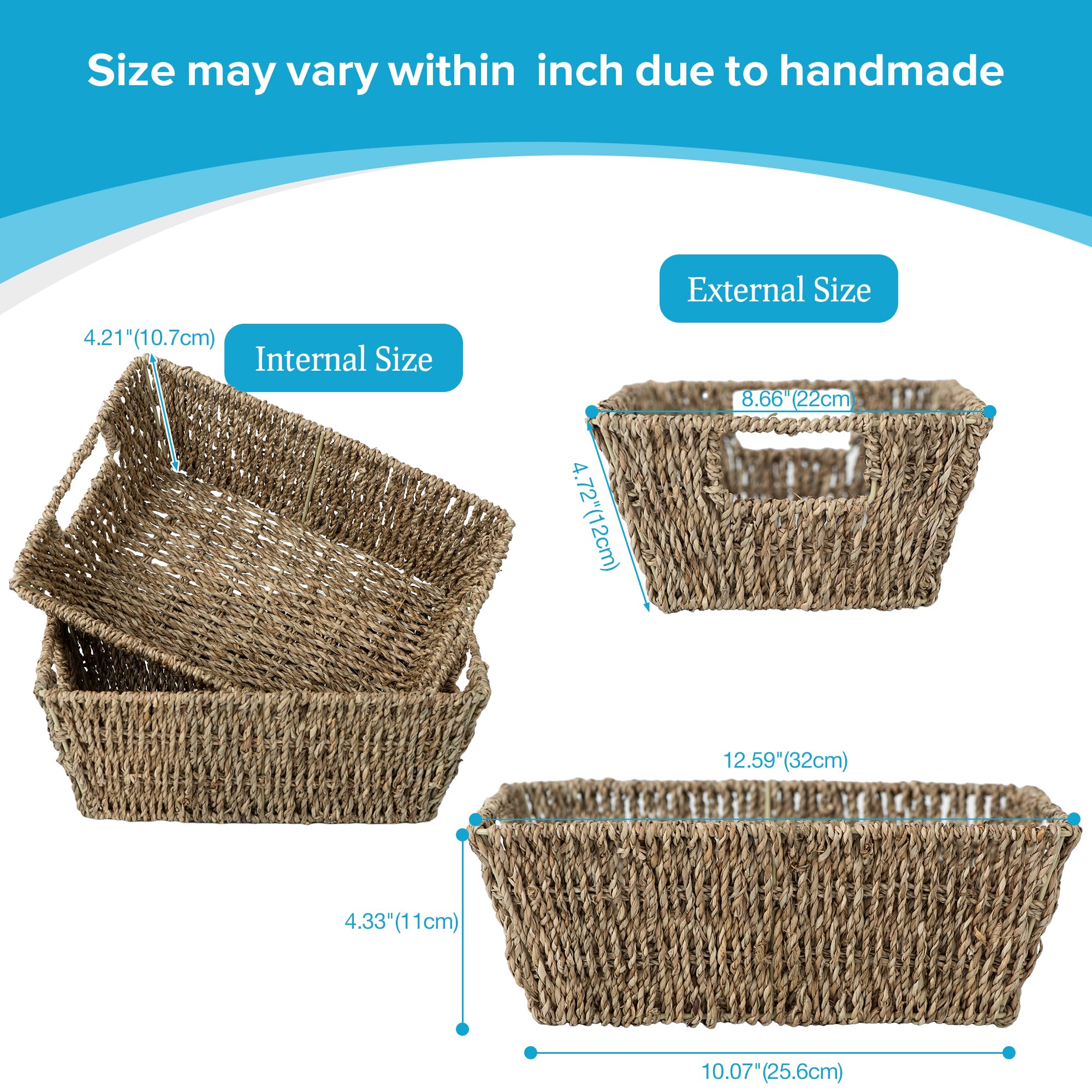 Cestas de almacenamiento de mimbre con forros, cestas de almacenamiento de junco marino con asas integradas, cestas tejidas a mano, cajas de almacenamiento para ropa, tocador, baño, estantes,