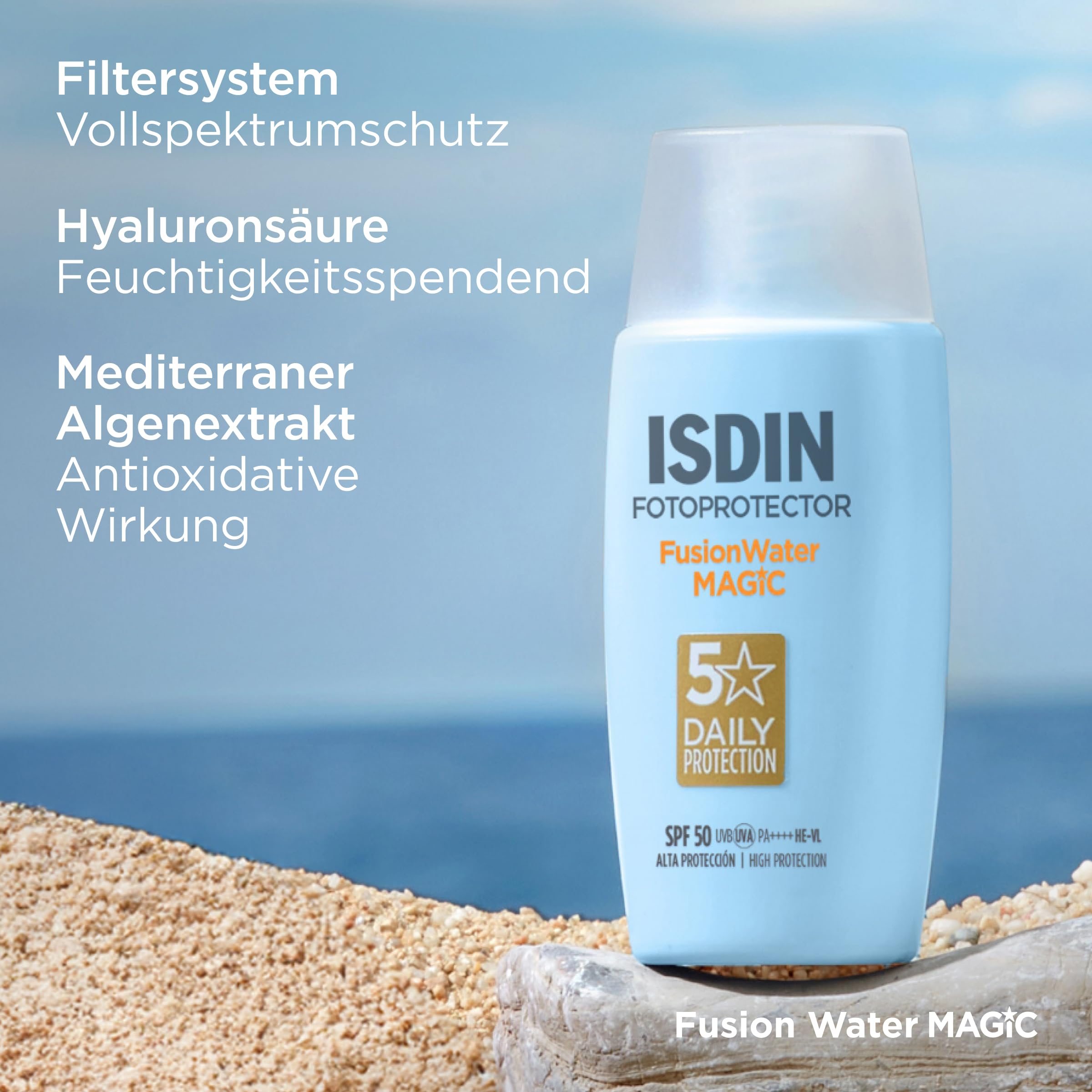 ISDIN Fusion Water Magic LSF 50 Sonnencreme Gesicht - Täglicher Sonnenschutz & Feuchtigkeit - Ultraleicht, Zieht sofort ein, 50ml