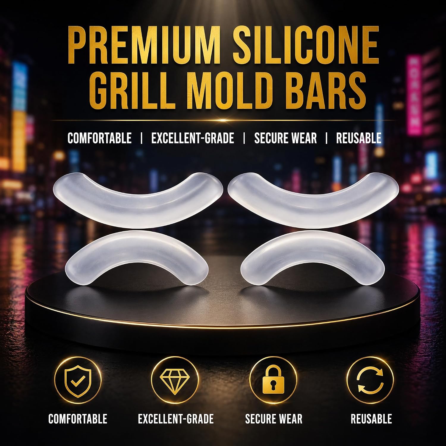 Grillz Mold Kit, Silicone Teeth, Realistic Bottom Grills, Gold, Silver, Black, Custom Fang For Men, Women, Kids, One Tooth Accessory, Easy To Wear, Fun