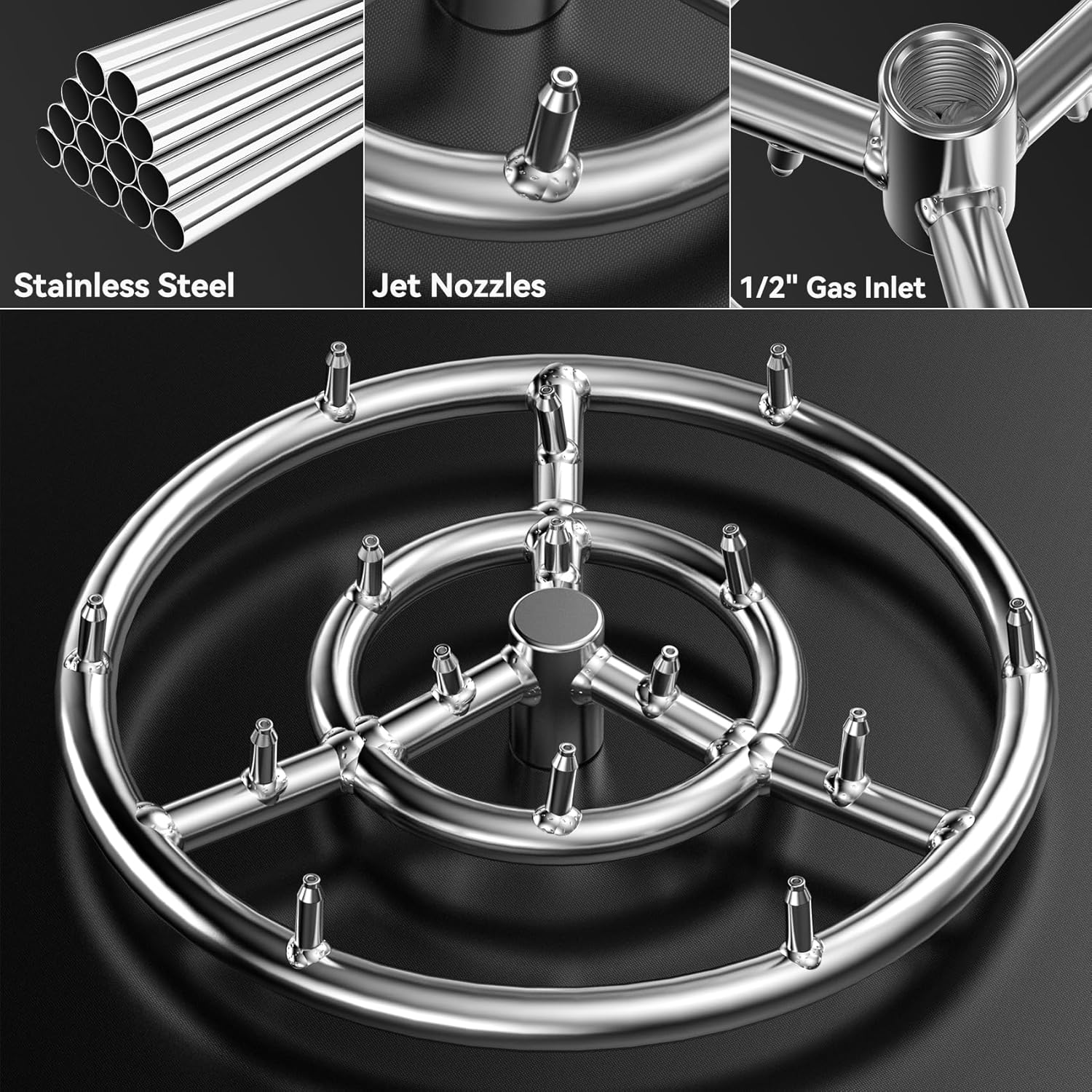 Skyflame Jet Burner Ring Kit, 12" Round Fire Pit Burner with Propane Connection Hose and Ignition Kit for Indoor/Outdoor Fire Pit Fireplace DIY Accessories