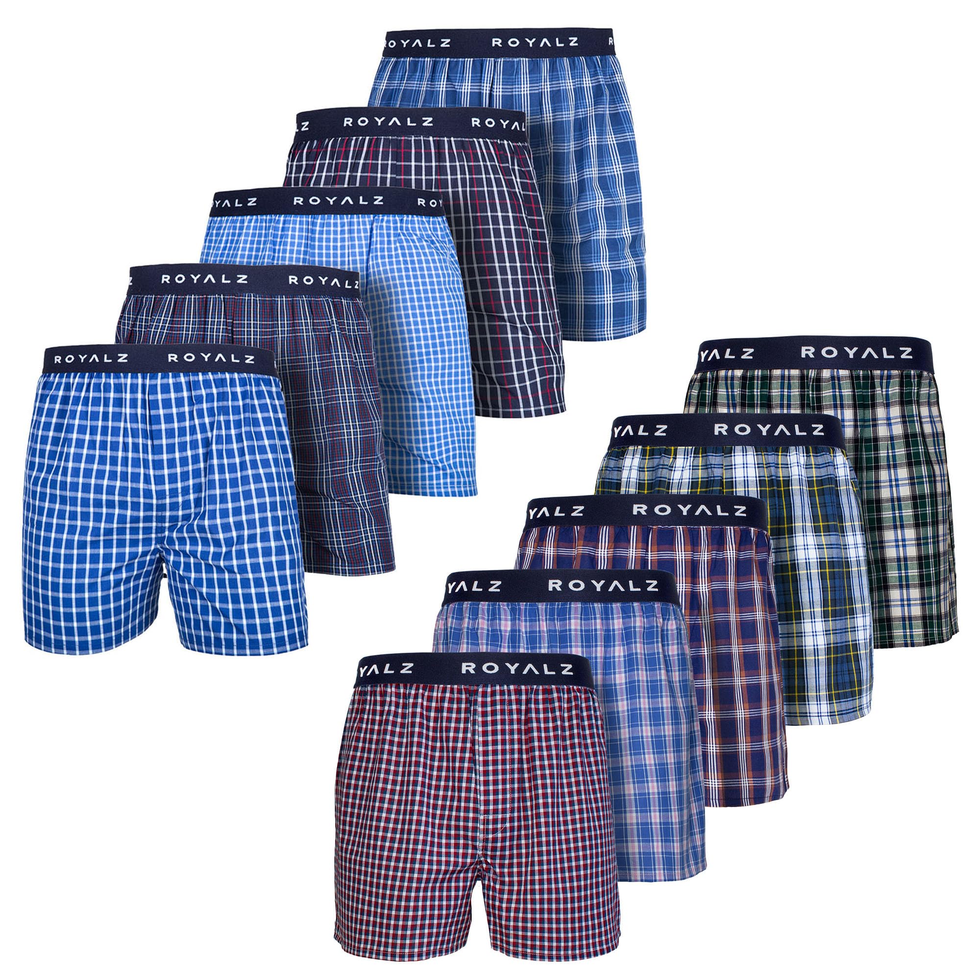 ROYALZ Boxer Uomo Intimo Cotone 100% Pacco da 10 Pantaloni a Quadretti 10 Set Pantaloncini Ragazzi Biancheria Intima di Larghezza