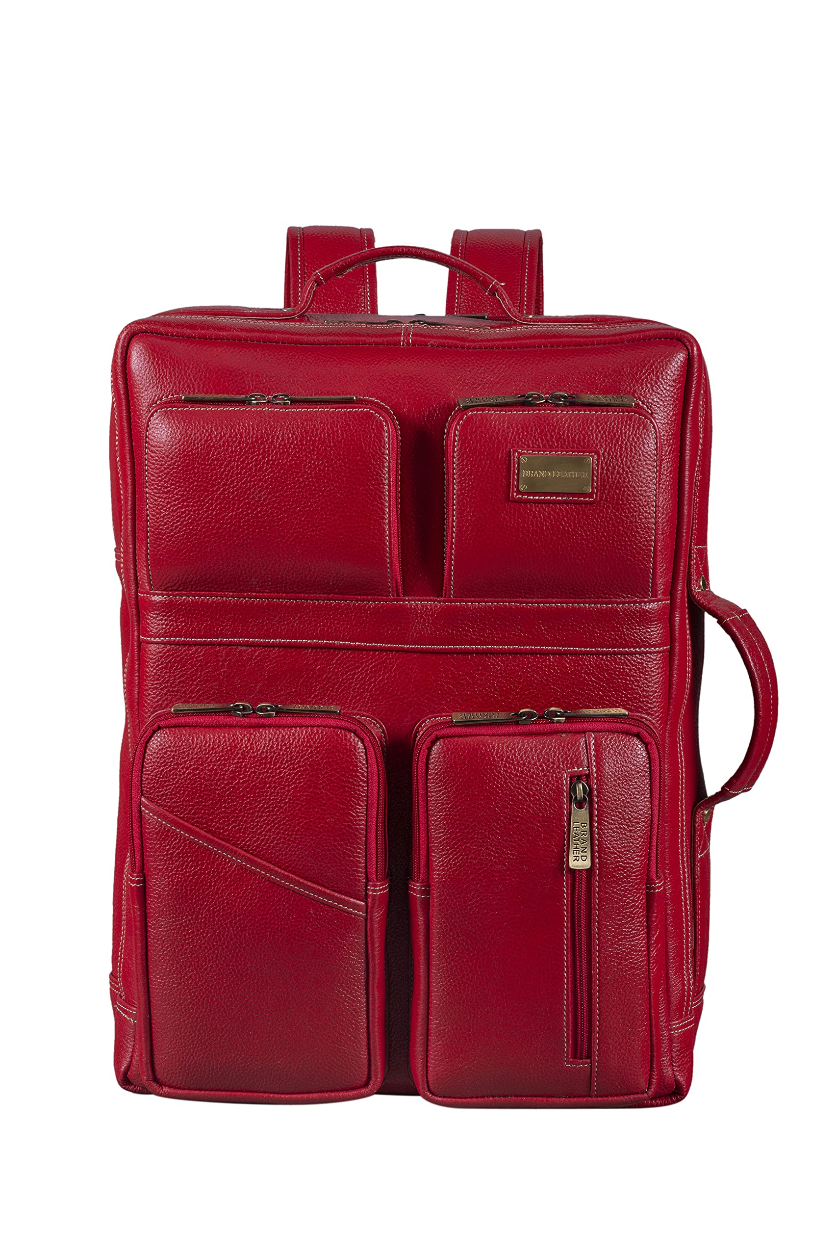 BRAND LEATHERVintage Full Grain 17 Inch Cow Hide Leather Laptop Backpack Casual Bookbag Daypack Camping Travel Rucksack Knapsack For Men Women (RED)