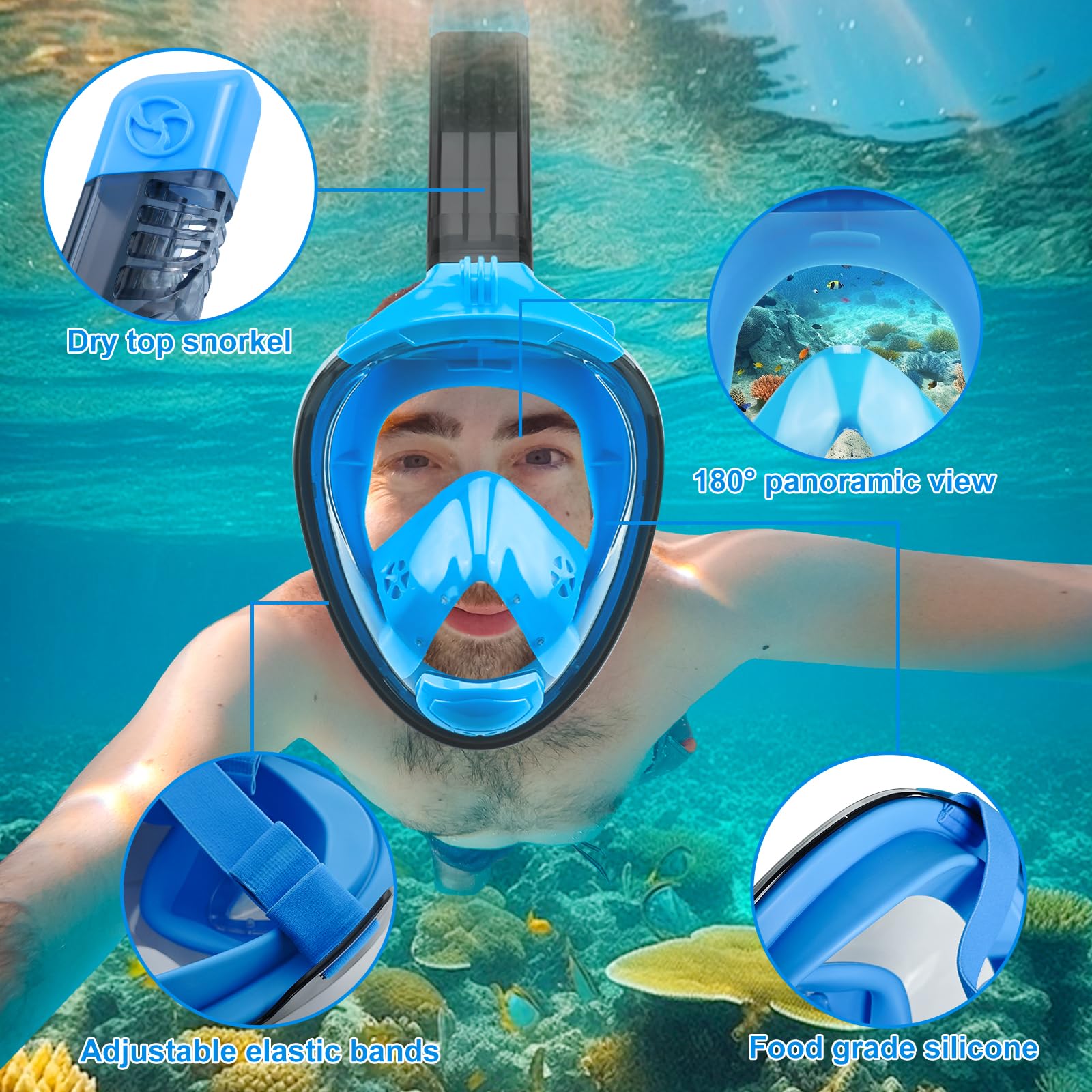 Aischens Schnorchelmaske Für Erwachsene – Vollgesichts-Tauchmaske Mit 180° Panoramablick, Anti-Beschlag, Wasserdicht Und Kamera-kompatibel