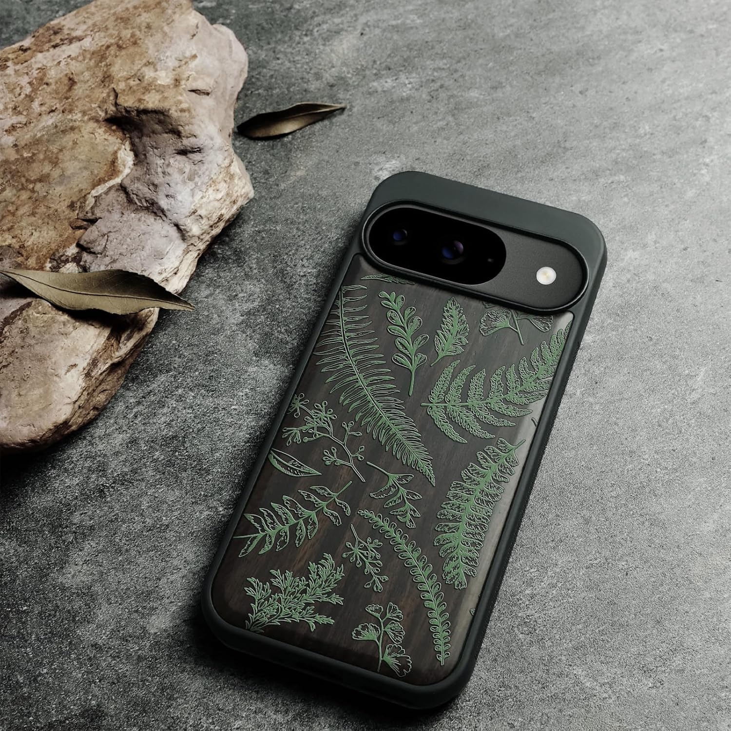 Magnetic for Google Pixel 9 / Pixel 9 Pro Case Compatible with MagSafe Wireless Charging, Natural Wood Cover & Shockproof TPU Phone Case, Hand-Drawn Pattern - Botanical Garden