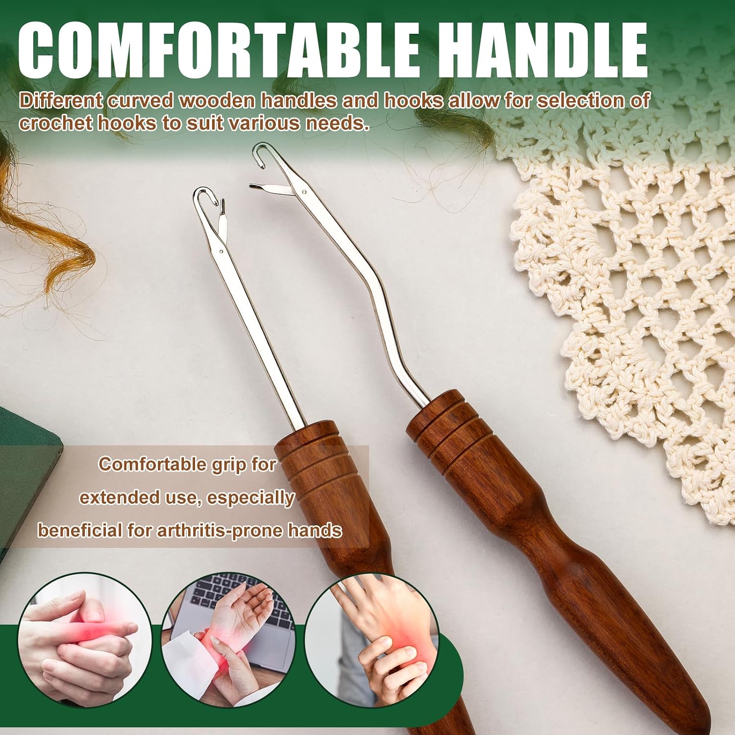 BALDCC 2 Sizes Wooden Latch Hook, Bent Latch Hook Tools for Micro Braids, Hair Extension, Rug Making and Crochet Crafts (Type 3)