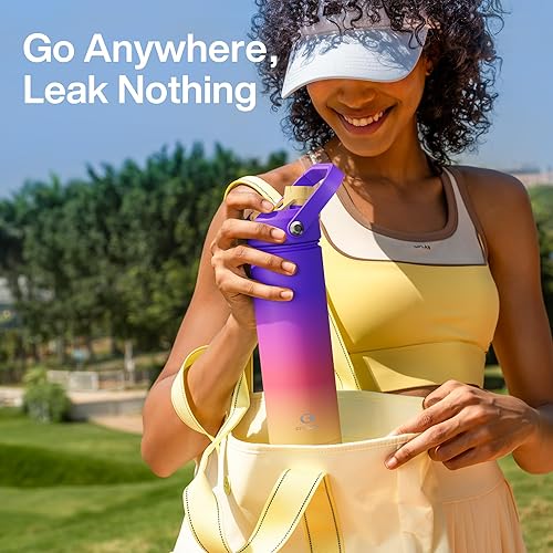 Miniatura 90 de ENCOOL Botella de agua aislada con popote, de acero inoxidable, a prueba de fugas, sin BPA, al vacío de doble pared que se mantiene fría durante 24