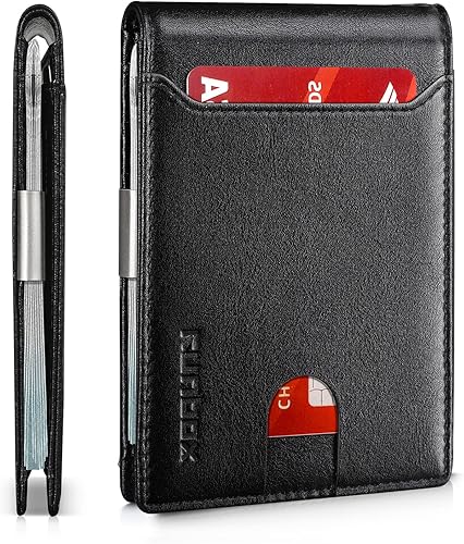 RUNBOX Cartera delgada para hombre con clip para dinero, bloqueo RFID, bolsillo frontal, plegable, minimalista, tarjetero de crédito para hombres