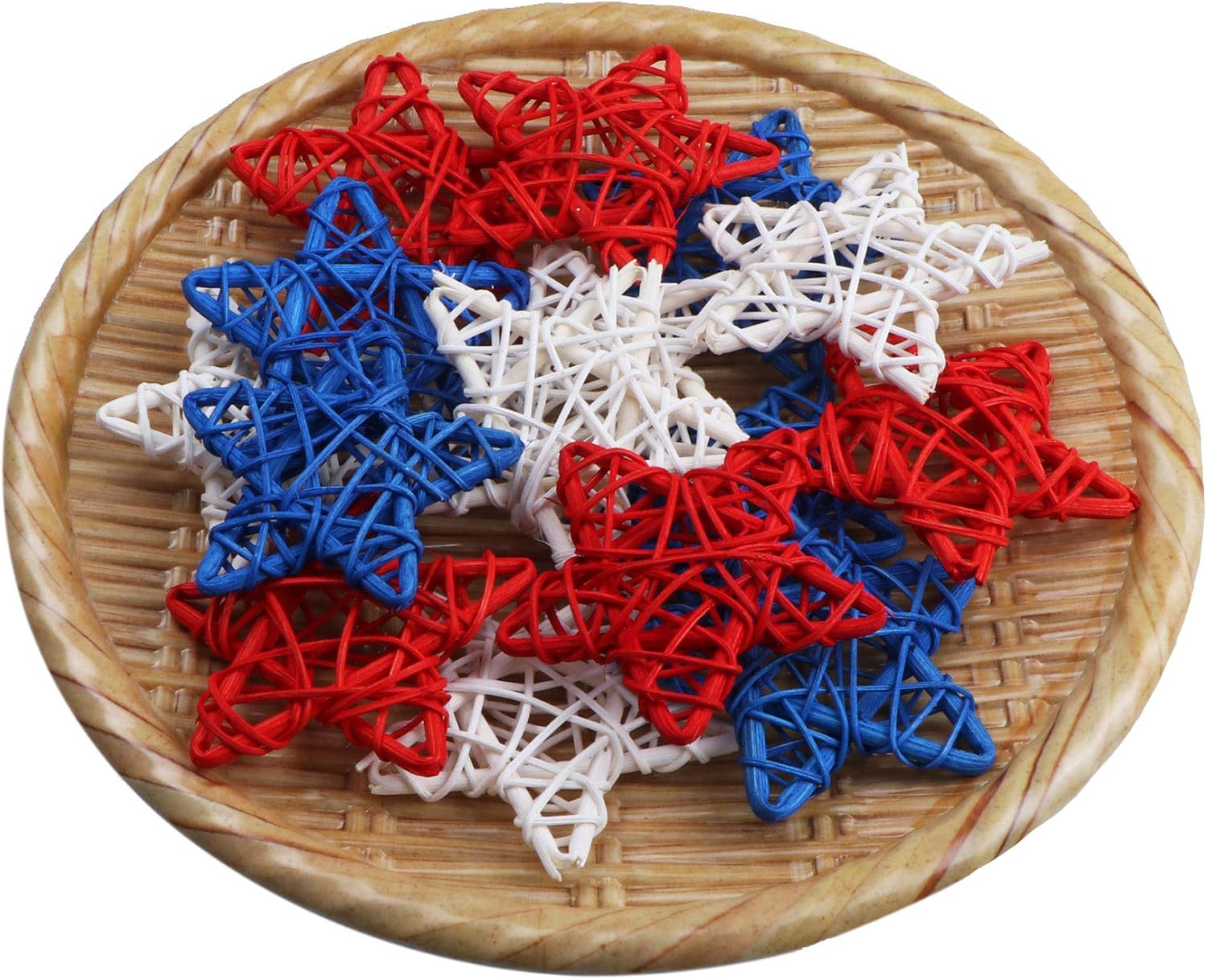 STMK 15 Pcs 4th of July Star Shaped Rattan Balls Decoration, 2.36 Inch Red White and Blue Star Shaped Wicker Balls for 4th of July Home Decor DIY Vase Bowl Filler Ornament Table Decoration