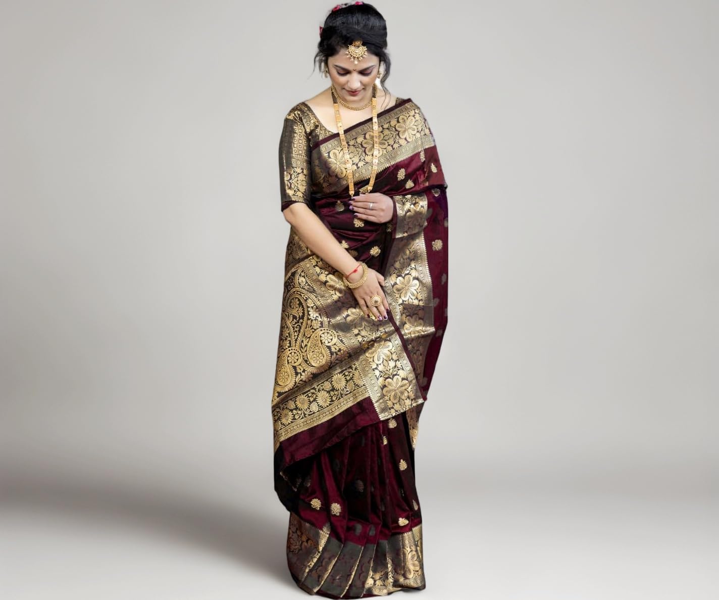 Women Banarasi Art Soft Litchi Silk Beautiful Jacqaurd Rich Pallu Design Work Saree With Unstiched Border Latest Pattern Blouse Piece.โฆ.