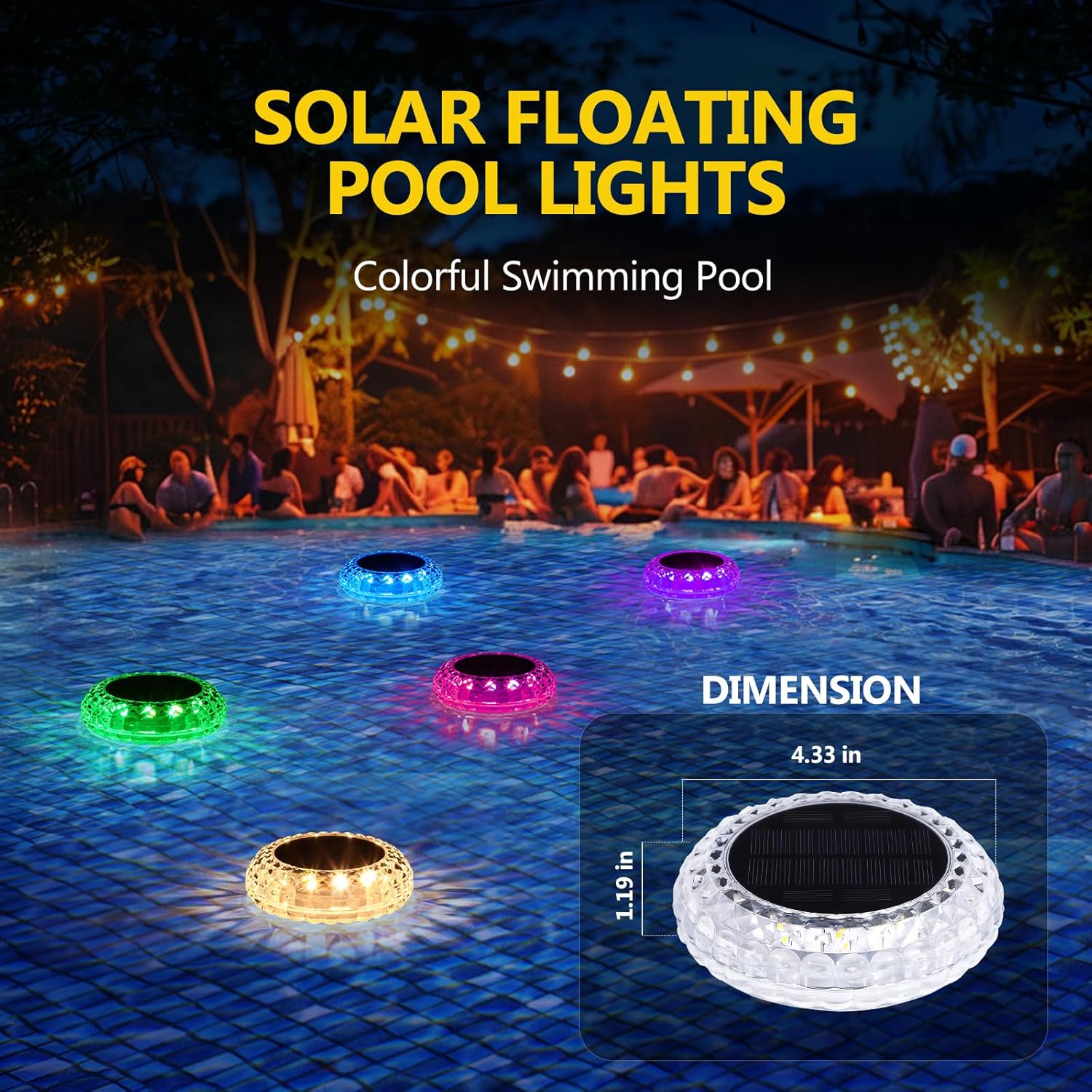Solar Floating Pool Lights IP67 Waterproof, 2 Light Modes Auto ON Off, Solar Pool Lights for Above Ground Pools with RGB & Warm White for Pool, Garden, Party, Yard Décor, Pathway, Lawn 4PCS