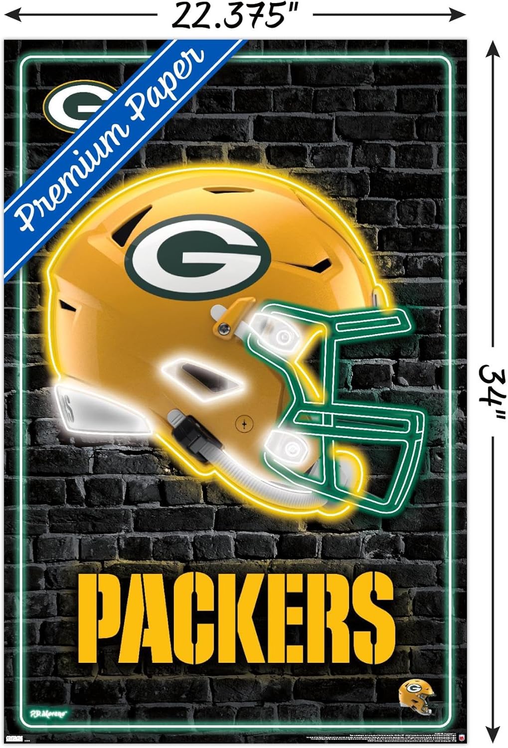 NFL Green Bay Packers - Neon Helmet 23 Wall Poster, 34L" x 22.4W", Premium Unframed Version - Image 3