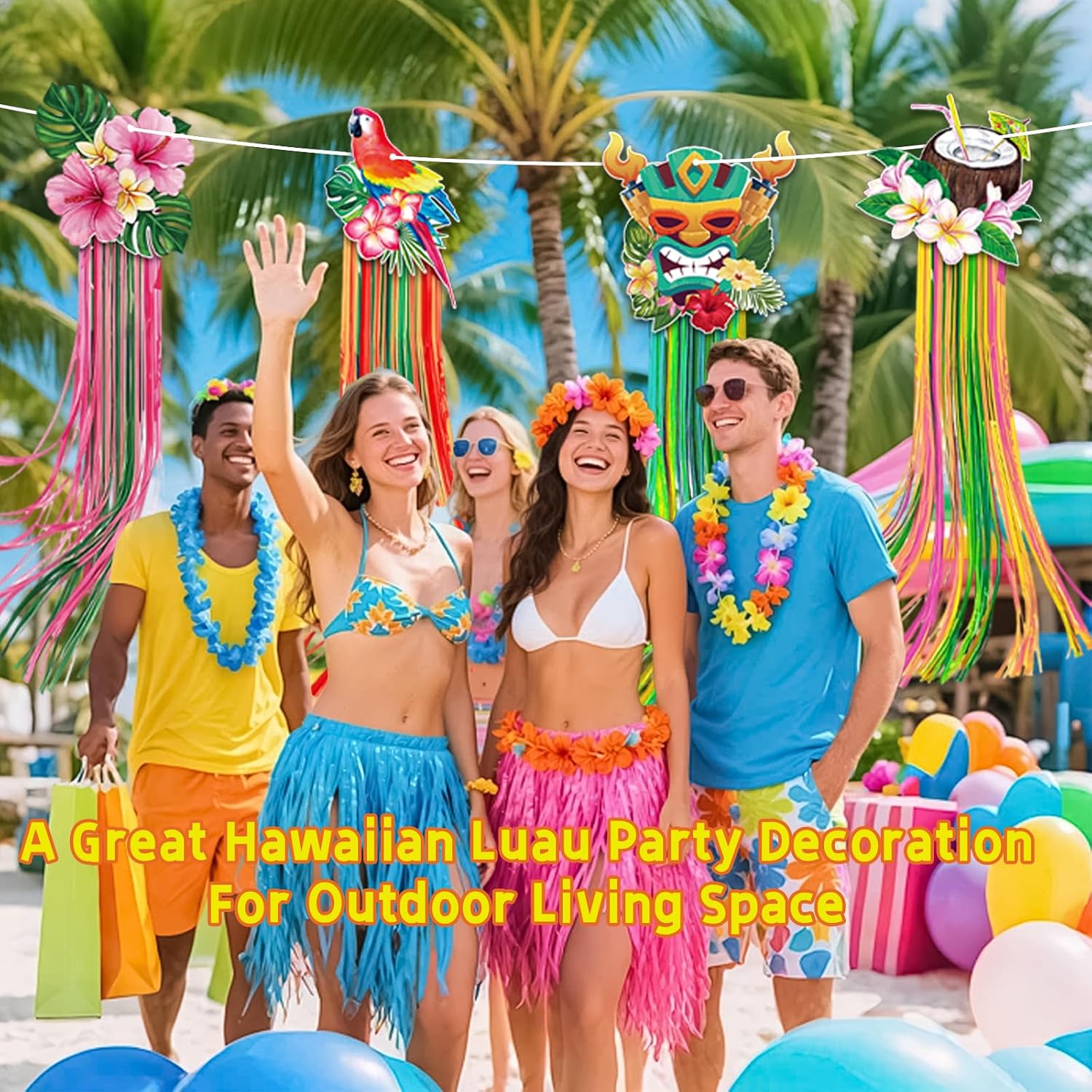 12 Pcs Hawaiian Luau Party Decoration Tropical Tiki Hanging Decorations with Tassels Tropical Birds Jungle Theme Party Decor for Summer Tropical Beach Birthday Party Supplies