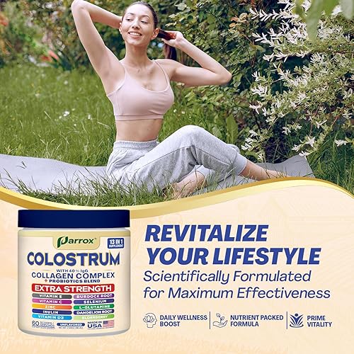 Miniatura 6 de Polvo de calostro con 40% de IgG, colágeno, probióticos, raíz de bardana, L-glutamina, saúco, vitamina C, vitamina E, vitamina D3, inulina, selenio,