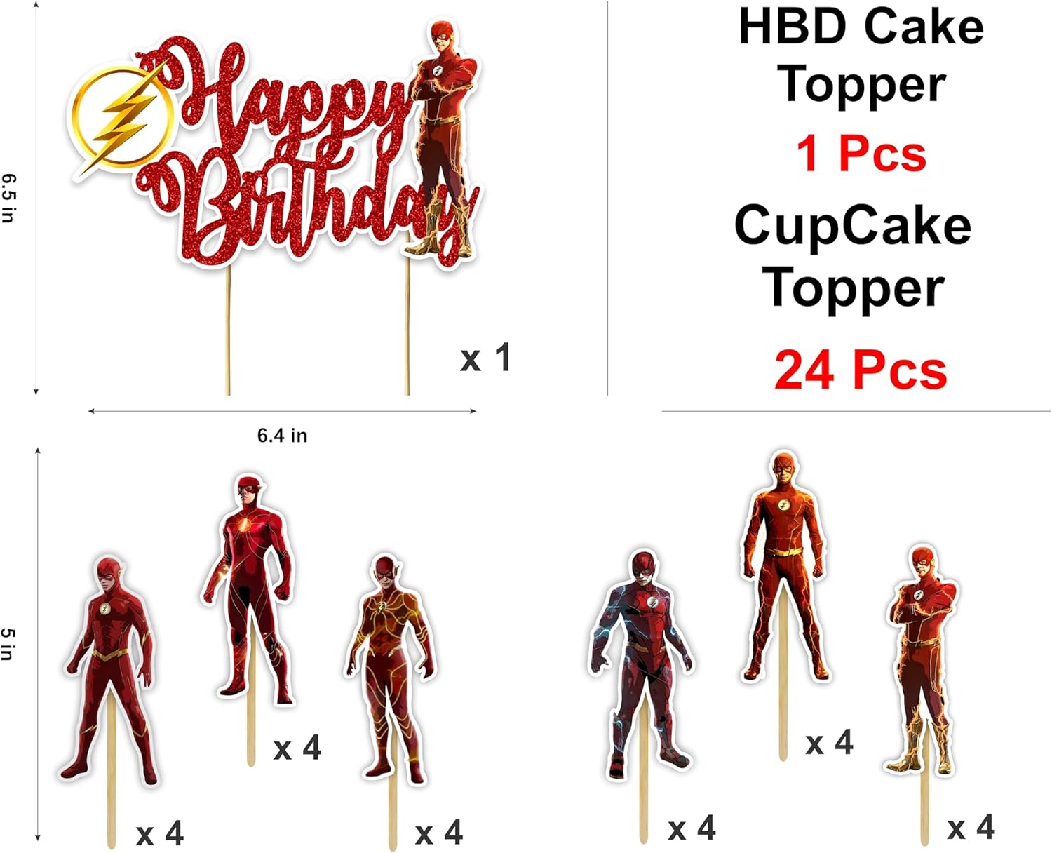 "Flsh Theme Birthday Party Supplies – Superhero Birthday Decorations Set for Boys & Girls – Includes Happy Birthday Banner, Cake Topper, Cupcake Toppers and Party Favors – Comic Theme Party Décor" image 3