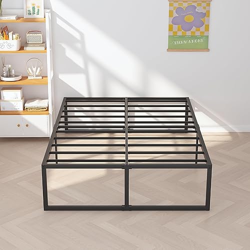 Miniatura 3 de Base de cama California King de 18 pulgadas, base de colchón de plataforma de metal resistente con soporte de listones de acero, no necesita somier,