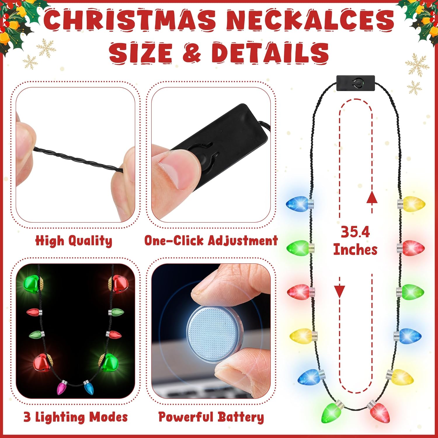 20 PCS Light up Christmas Necklaces, Xmas Party Accessories of 10 Kinds, 3 Glow Modes Christmas Light Necklace party Favors, Multi-color Xmas Light Necklace for FestiveTheme Ugly Sweater Supplies