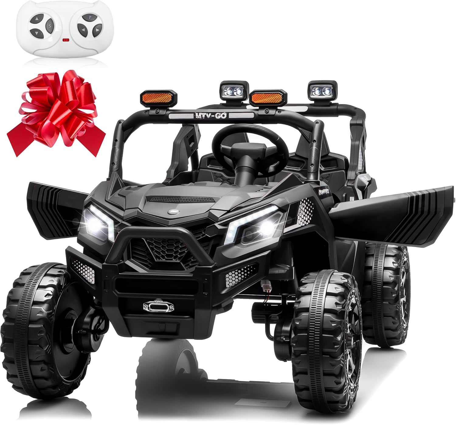 24V Ride on Car 2 Seater Ride on Toys for Big Kids 4WD 4X200W Off-Road Powerful UTV Ride on Truck Electric Vehicle Birthday Gift for Boys & Girls Ages 3-8, Black