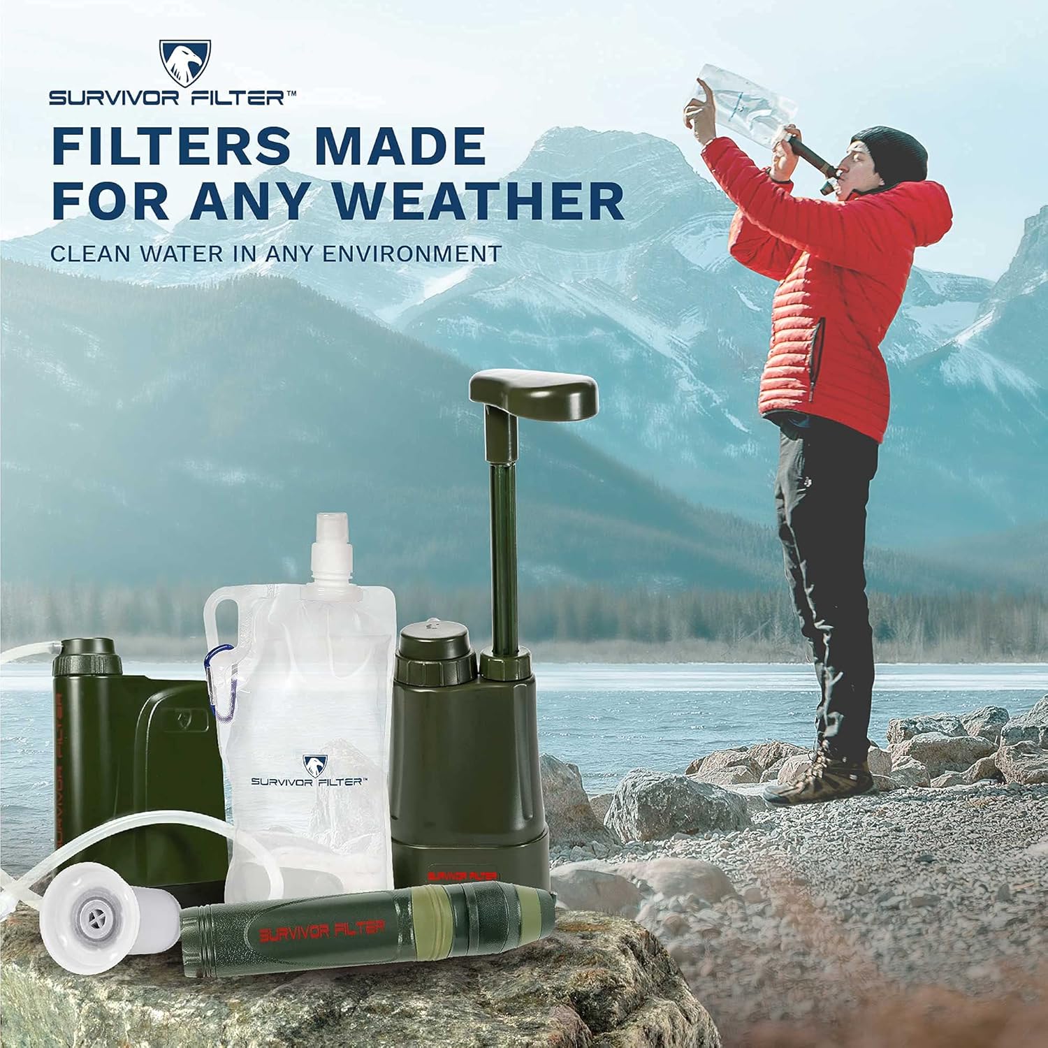 Survivor Filter Personal Water Filter Straw - Ultra Water Purifier for Camping Gear, Survival Kit, Hurricane Supplies, Hiking Gear, Bug Out Bag, Emergency Kit, Vacation and Backpacking Gear, Green : Sports & Outdoors