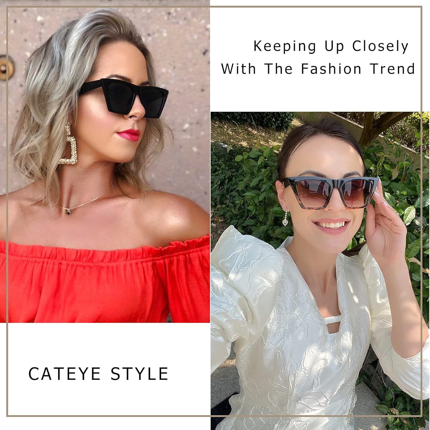 FEISEDY Vintage Square Cat Eye Sunglasses Women Trendy Cateye Sunglasses B2473 - Image 2