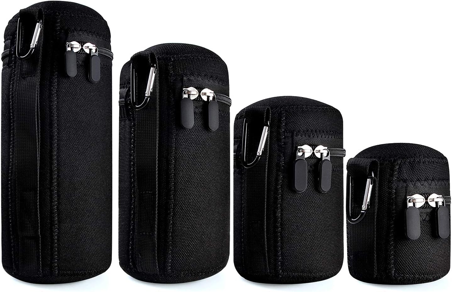 waka [4 Pack Thick Protective Neoprene Camera Lens Pouch Set, Camera Lens Case Zipper DSLR Camera Lens (Canon, Nikon, Sony, Olympus, Panasonic)- Small, Medium, Large, Extra Large