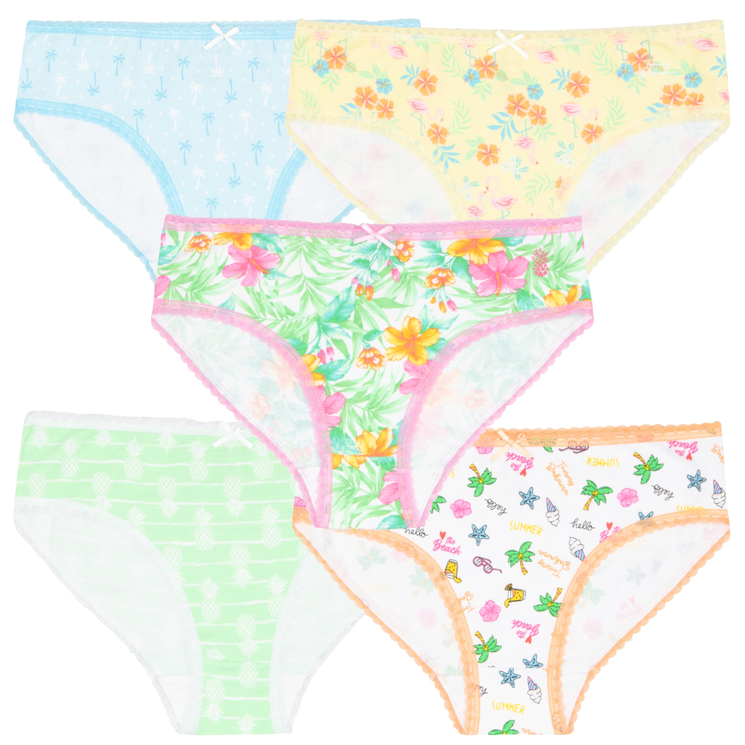 Tommy Bahama Girls Cotton Brief Underwear 5-Pack Tagless Cotton Panties Multipack for Kids and Toddlers