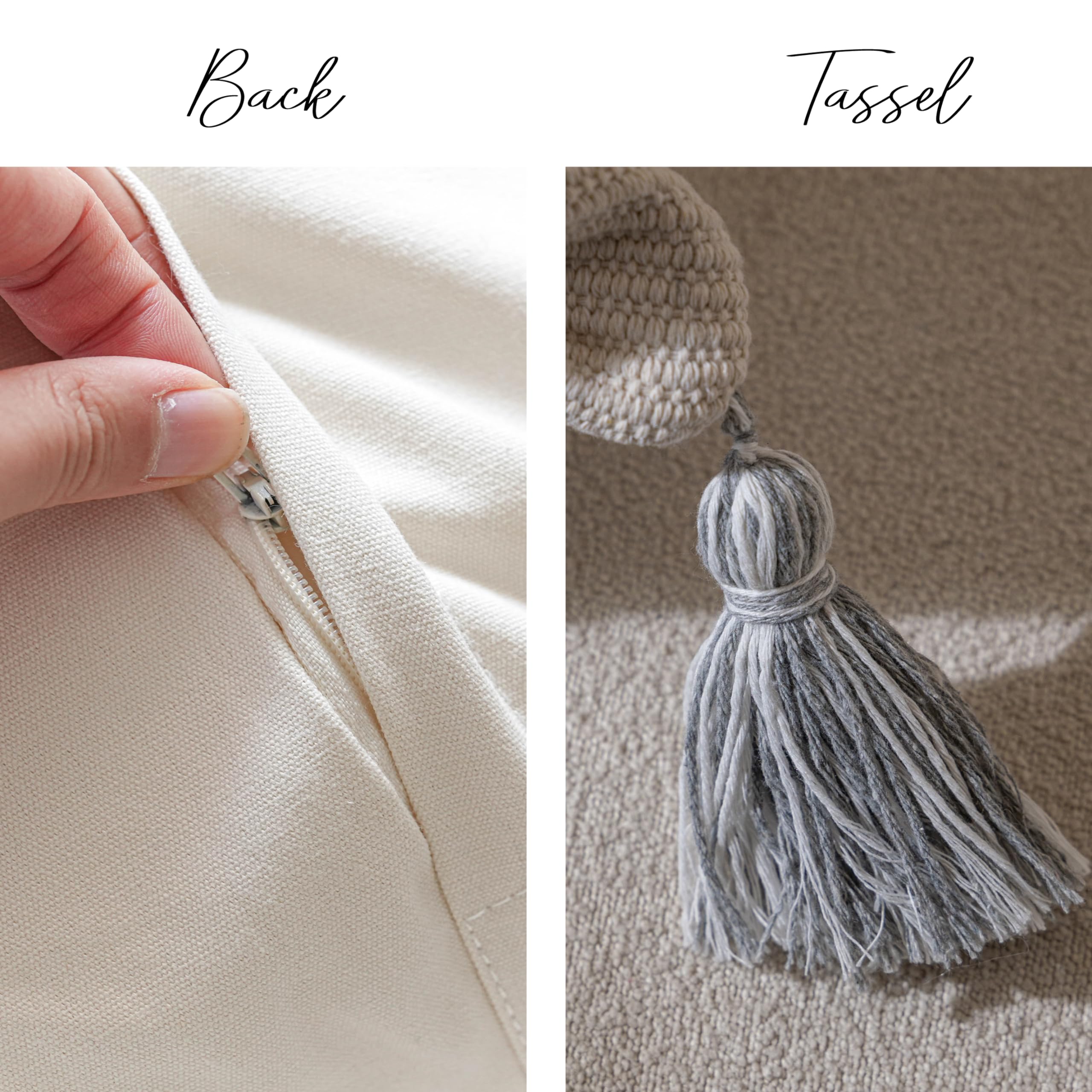 BlissBlush - Funda de cojín decorativa, 45,7 x 45,7 cm, juego combinado de 2 fundas de cojín cuadradas, grises, con borlas, cojín para sofá, dormitorio, salón, decoración del hogar, solo la funda