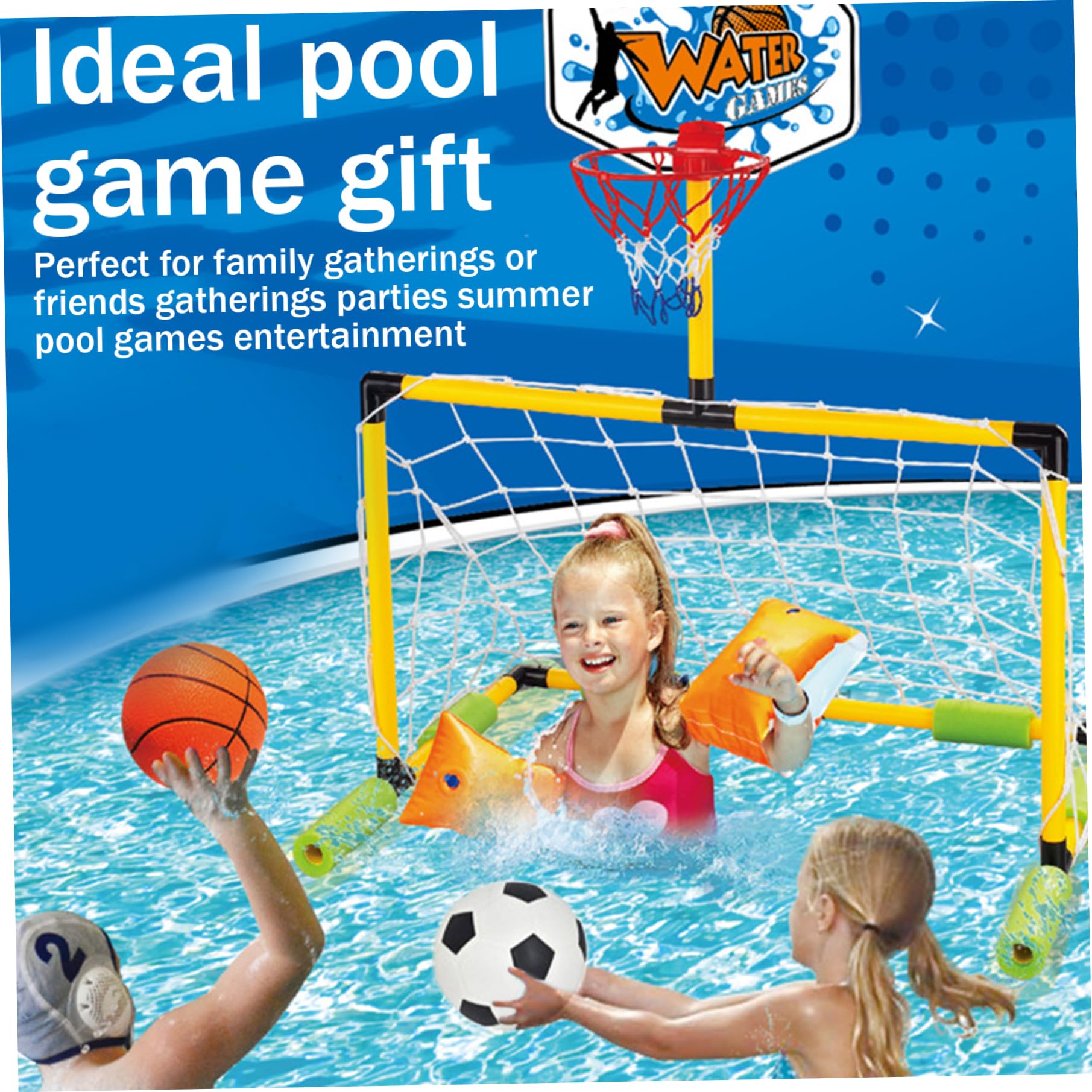 Cerceau de Basket-Ball Flottant pour Piscine 2 en 1, But de Football et Panier Basket-Ball Piscine détachable avec 2 balles pour Enfants et Adultes
