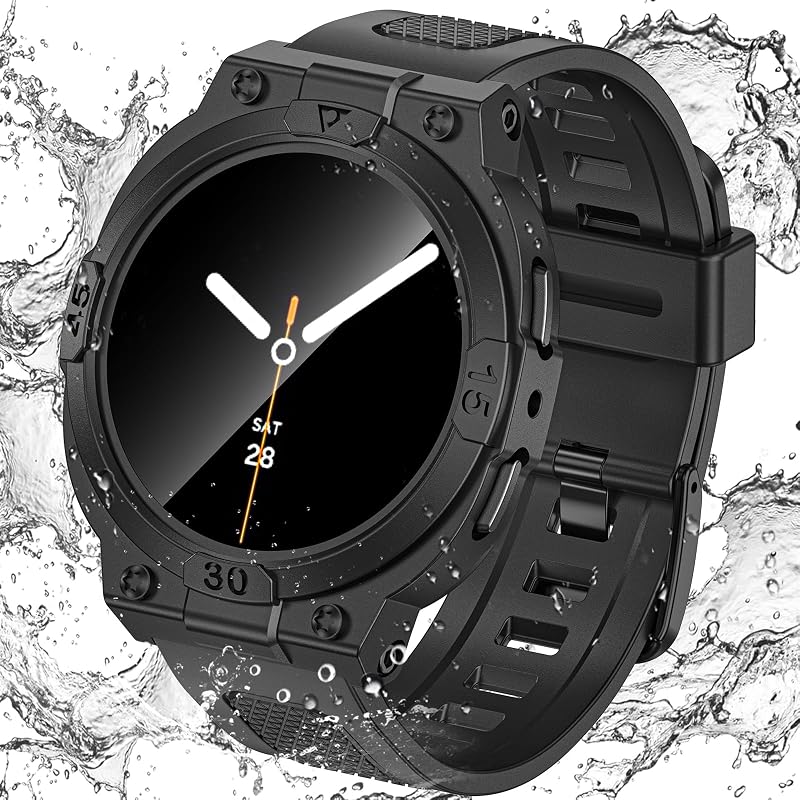 Goton 3 in 1 Case with Band for Samsung Galaxy Watch 8/7/FE/5/4 44mm 40mm | 360° Waterproof Protective Hard PC with Tempered Glass Screen Protector for Galaxy Watch Cover Bumper Accessories