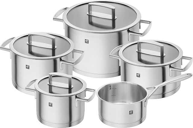 Zwilling 5-piece Pot-Set, with 4 Lids, Suitable for Induction, Stainless Steel, Vitality