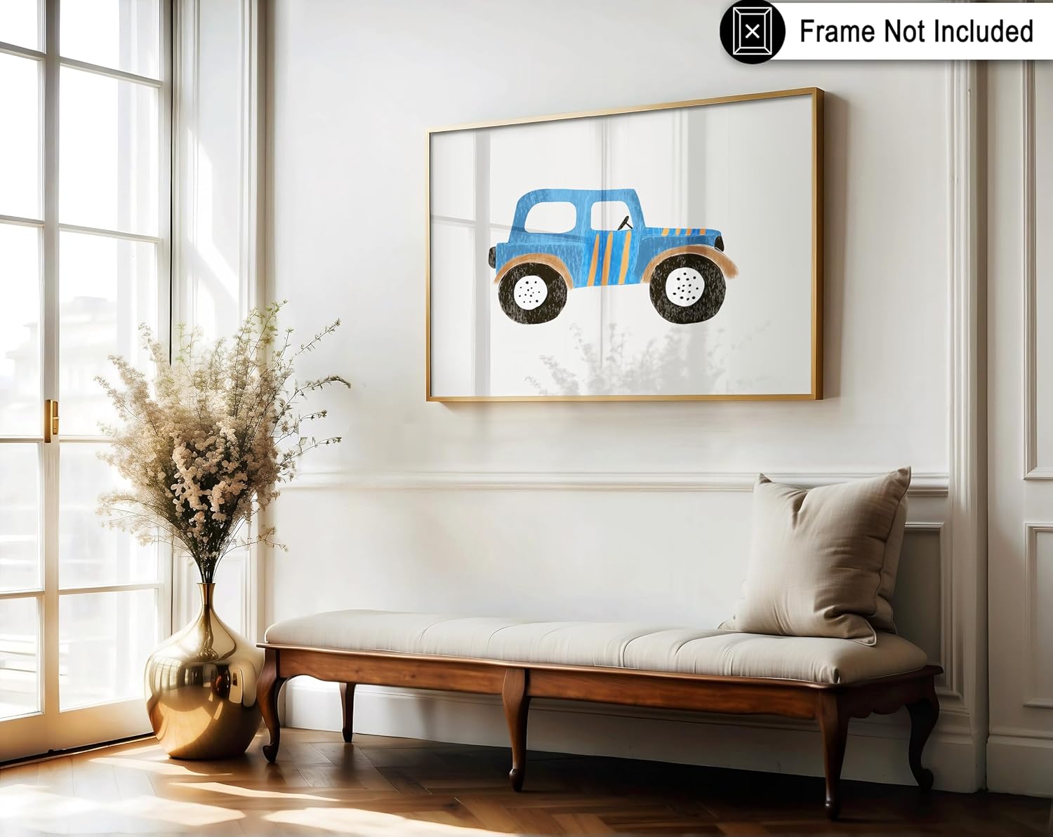 Poster Master Kid's Blue Truck Poster - Nursery Print - Toddler Playroom Art - Minimal Car Art - Nursery Car Wall Art - Boho Kid's Room or Boy's Bedroom Decor - 8x10 UNFRAMED Wall Art