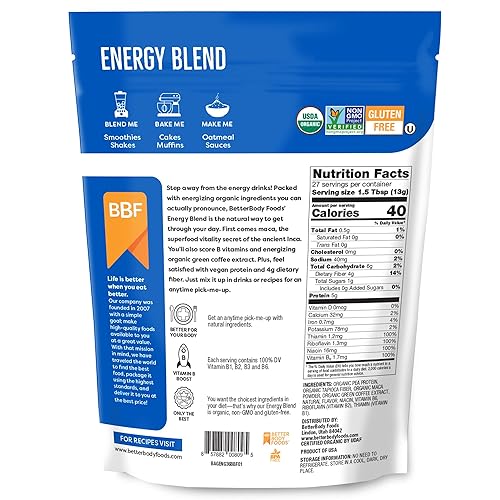 Miniatura 7 de BetterBody Foods Mezcla de energía orgánica energía natural a base de plantas sin gluten sin OMG 127 onzas