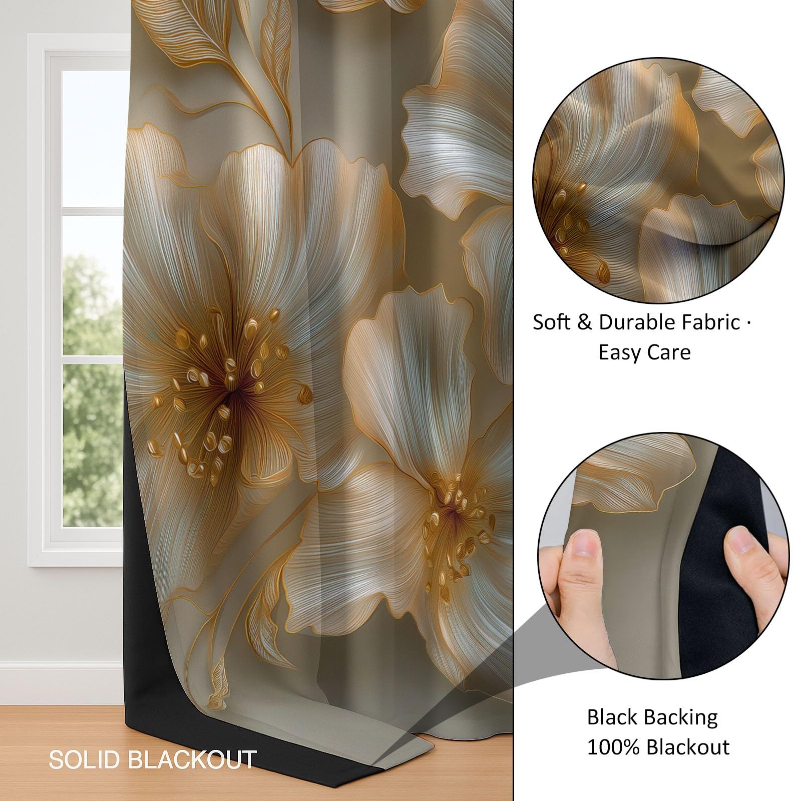 3D Floral Texture Art Blackout Curtains Eyelets Anti Light Curtain Blackout Curtain Thermal Insulated Curtains, For Living Room Bedroom, 2 Pieces, 117x229cm, Cream
