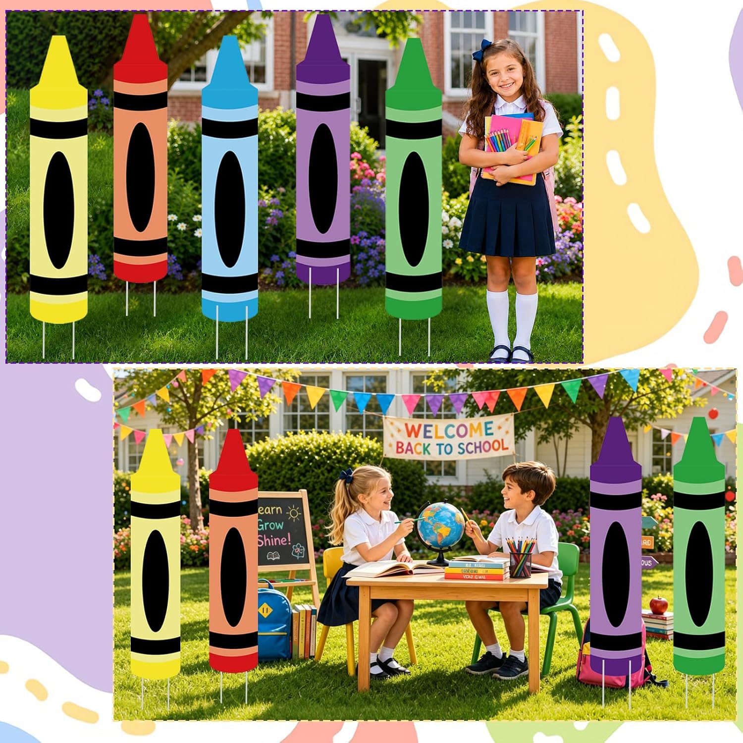 6Pcs 48 Inch Back to School Crayon Yard Signs Decorations for Classroom Gaint Kindergarten Preschool First Day of School Outdoor Decor Crayon Party Supplies for Garden Lawn Photo Props Supplies image 4