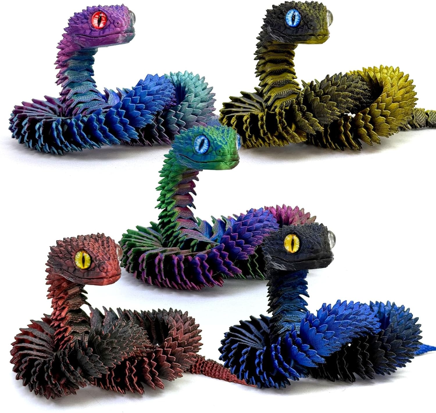 5pcs 18inch 3D Printed Snake Toy,Flexible Articulated 3D Printed Animal Fidget ADHD Snakes Toy,Kids Adults Collectors Desk Decor Toys (STL3-Black-Blue/Black-Green/Green Blue Purple/Red Blue/Black Red)