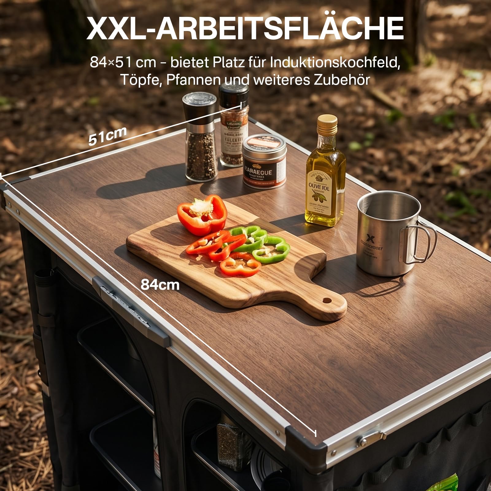 EVER ADVANCED XXL Campingküche Outdoor Faltbar mit Windschutz Campingschrank Klappbar Vorzelt mit Aluminiumgestell & Tragetasche Camping Regal Campingmöbel Küchenbox