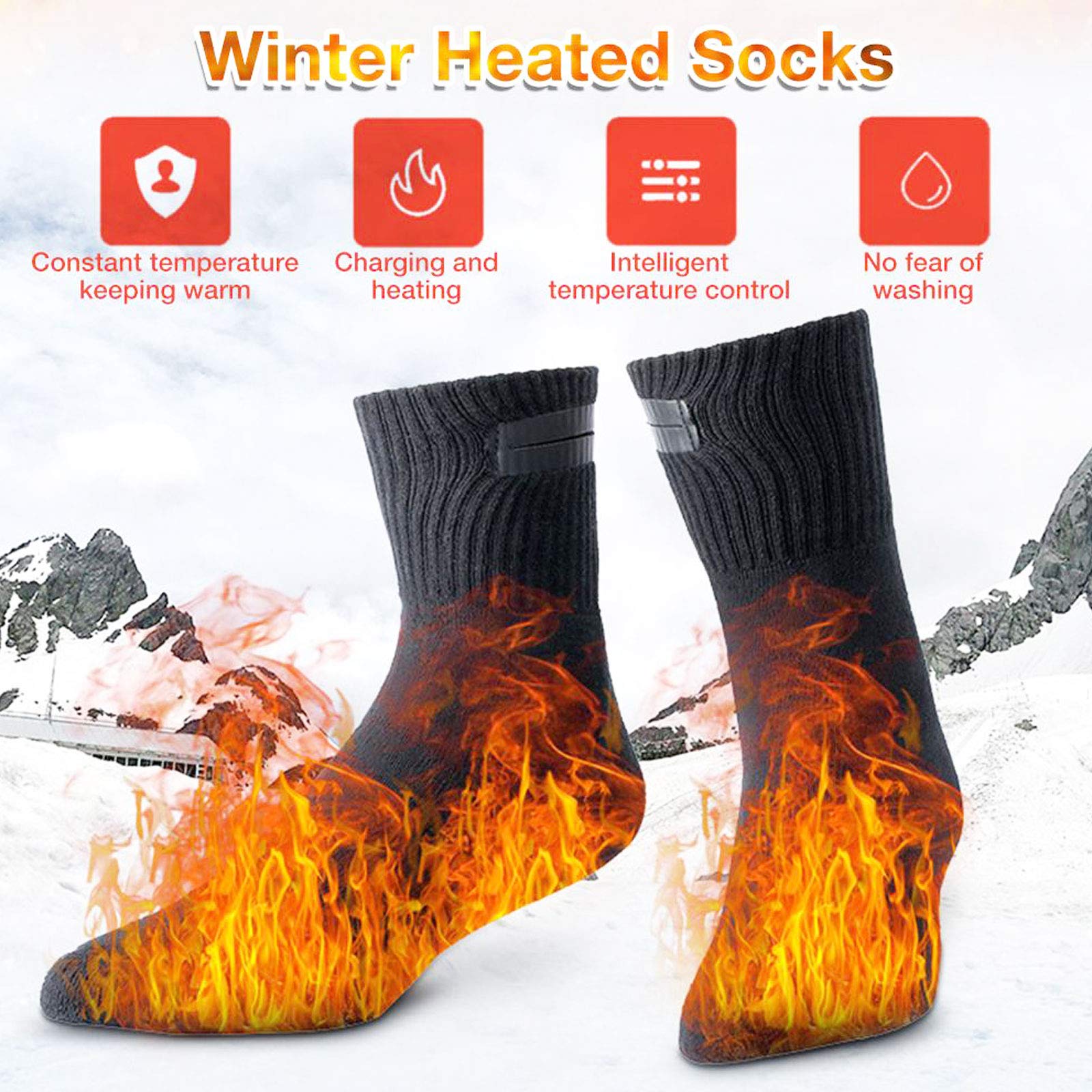 NANANA Calze Riscaldate Ricaricabili, Calze Riscaldate per Sci Invernali, Tre Livelli di Calore, 5v 2200mah Rechargeable Electric Heating Socks per Sci Moto Pesca Caccia Ciclismo(36-43 Iarde),Nero