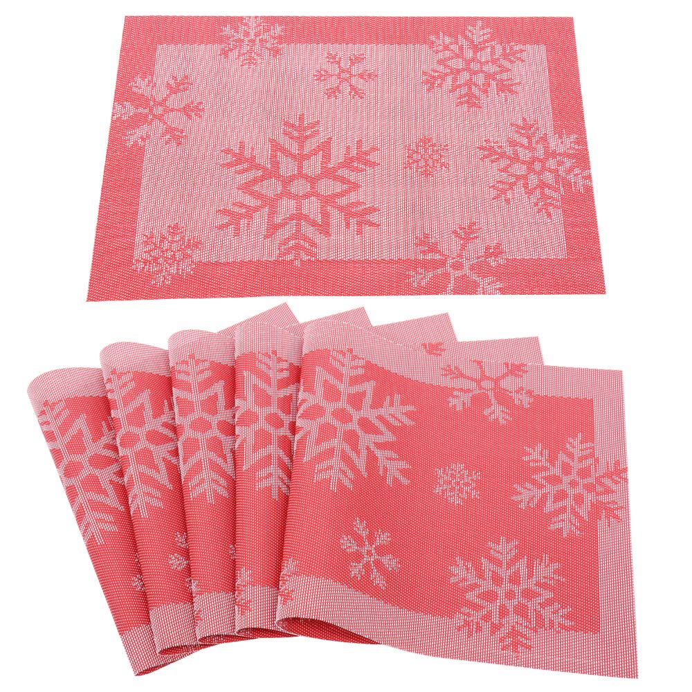 Time to Sparkle Set of 6 Vinyl Woven Placemats Red Snowflake