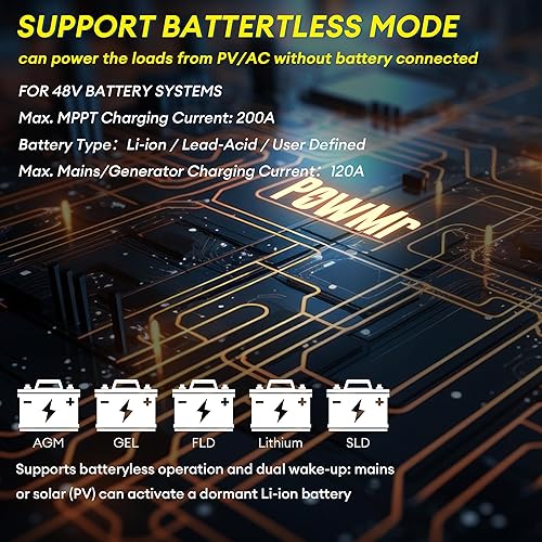 Miniatura 3 de PowMr Inversor solar híbrido de 12000 W, inversor de fase dividida de 48 V a 120/240 V, con MPPT de 200 A, potencia máxima de 24000 W, PV máximo 6.6