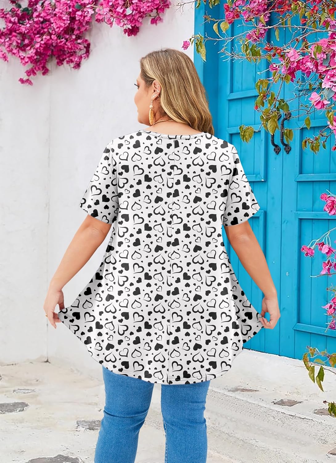 Tunic Tops for Women Plus Size Short Sleeve Crew Neck Swing Flare Loose T-Shirt Blouses to Wear with Leggings - Image 5