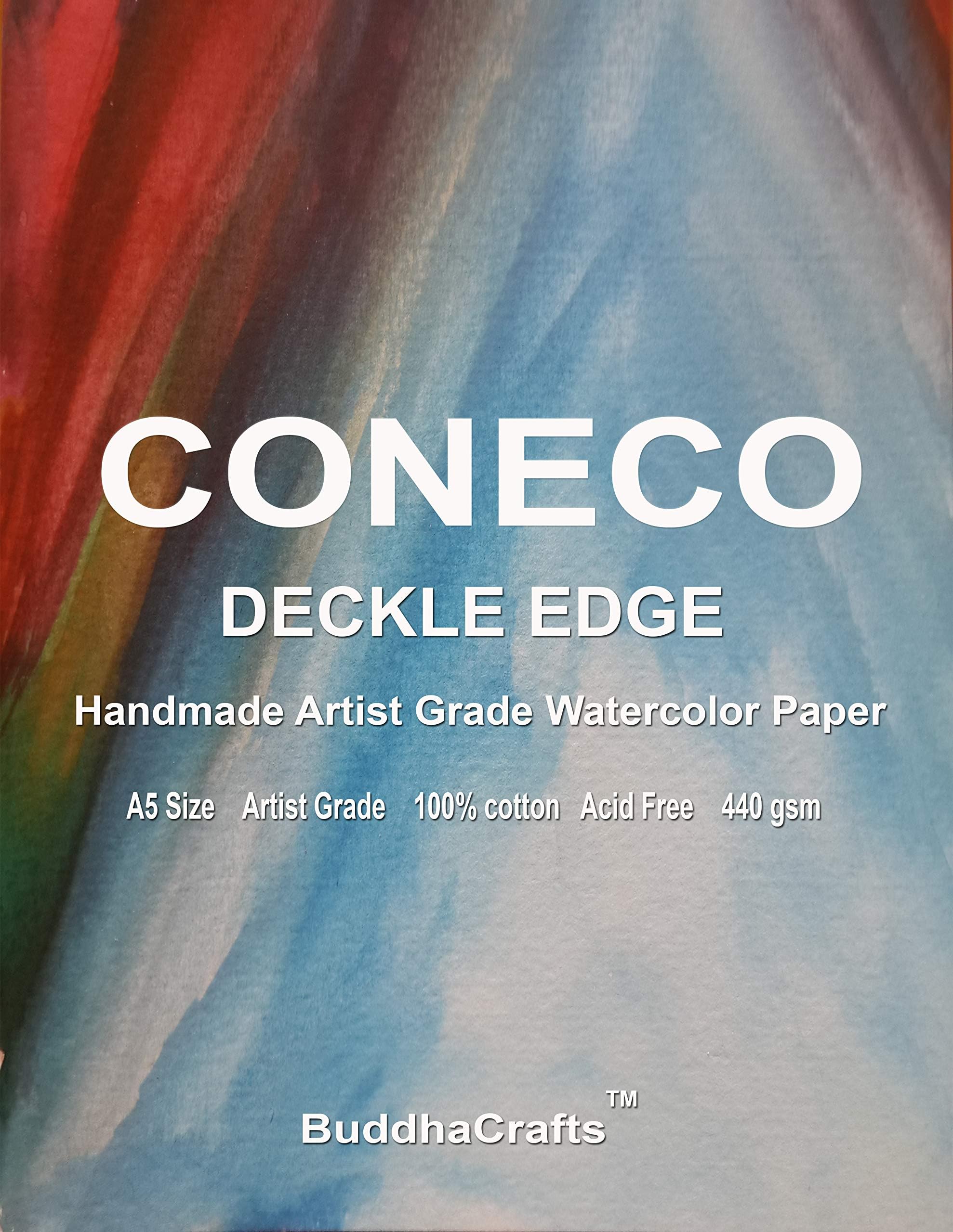 CONECO HANDMADE PAPER (TM) A5 Handmade Deckle Edge Watercolor Papers, 440 GSM - 10 Sheets