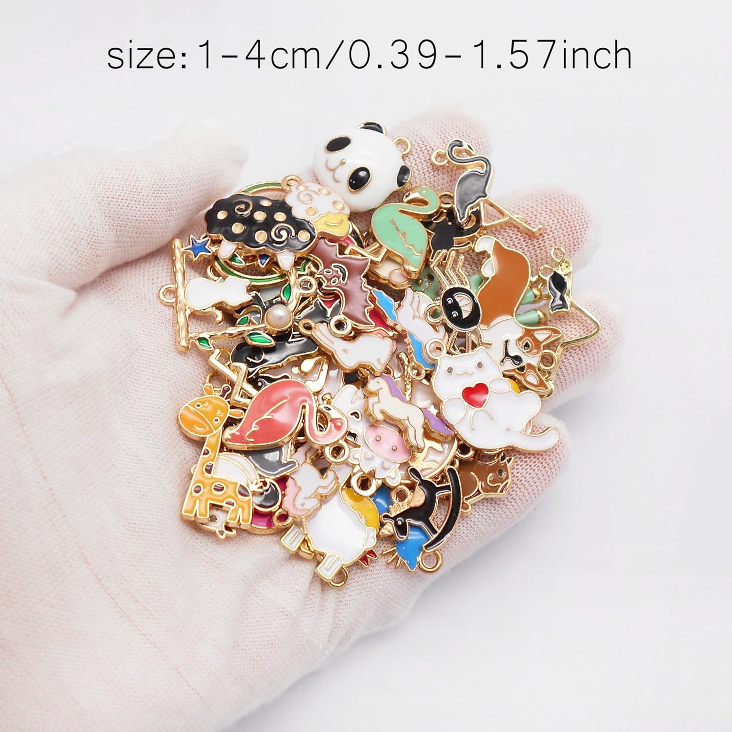 100pcs(50PAIRS) Assorted Animal Enamel Pendants Charms Dog Cat Bee Flamingo Giraffe Unicorn Enamel Charms for Bracelet Earring Necklace Making